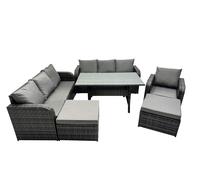 Fimous 9 Seat Outdoor Wicker PE Rattan Garden Furniture Set Dining Table Sofa Set with 2 Big Stool Dark Grey Mixed