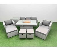 9 Seat PE Wicker Rattan Lounge Sofa Set Outdoor Garden Furniture Sets Fimous Light Grey One Size