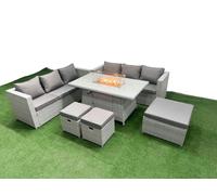 9 Seat PE Rattan Lounge Sofa Set Outdoor Garden Furniture Set Fimous Light Grey One Size
