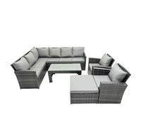 Fimous 9 Seat Poly Rattan Corner Sofa Set with Big Stool 2 Chairs in Dark Grey Fimous Dark Grey