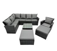 Fimous 9 Seat Poly Rattan Outdoor Patio Coffee Table Corner Sofa Set With 2 Big Stool Chair For Garden Backyard Dark Grey Mixed