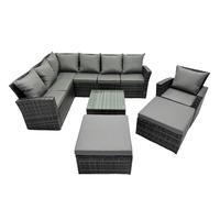 Fimous 9 Seat Rattan Corner Sofa Set with 2 Big Stool Chair in Dark Grey Fimous Dark Grey