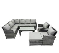 Fimous 9 Seat Poly Rattan Corner Sofa Set with Big Stool 2 Chairs in Dark Grey Fimous Dark Grey