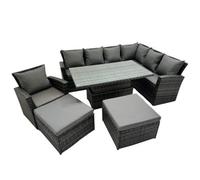 Fimous 9 Seat Rattan Garden Furniture Corner Sofa Set Outdoor Adjustable Lifting Dining Or Coffee Table Set With 2 Big Footstools