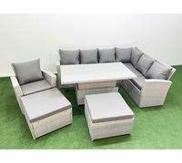 Fimous 9 Seat Rattan Garden Furniture Corner Sofa Set with 2 Big Footstools in Light Grey Fimous Light Grey