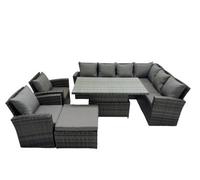 Fimous 9 Seat Rattan Garden Furniture Corner Sofa Set Outdoor Adjustable Lifting Dining Or Coffee Table Set With Big Footstool