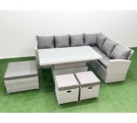 Fimous 9 Seat Rattan Garden Furniture Corner Sofa Set with Armchair 3 Stools in Light Grey Fimous Light Grey