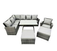 9 Seat Rattan High Back Corner Sofa Set with Big Stool Fimous Dark Grey One Size
