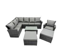 Fimous 9 Seat Rattan High Back Corner Sofa Set with 2 Big Stools