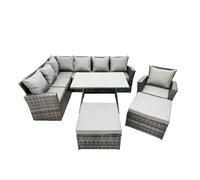 9 Seat Rattan High Back Corner Sofa Set with Big Stool Fimous Dark Grey One Size