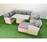 Fimous 9 Seat Rattan Outdoor Garden Furniture Corner Sofa Set Adjustable Lifting Dining Or Coffee Table Set With Big Footstool