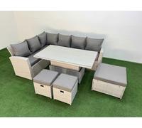 9 Seat Garden Furniture Corner Sofa with Armchair 3 Footstools Fimous Light Grey One Size