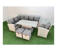 Fimous 9 Seat Rattan Outdoor Garden Furniture Corner Sofa Set Adjustable Lifting Dining Or Coffee Table Set With 2 Small Footstool