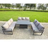 Fimous 9 Seater Aluminium Garden Furniture Set with Adjustable Rising Dining Table & 3 Sofas - Dark Grey