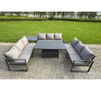 Fimous 9 Seater Aluminium Garden Furniture Set with Adjustable Rising Dining Table, Side Table - Dark Grey
