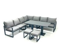 Fimous 9 Seater Outdoor Aluminum Garden Furniture Set Corner Sofa 2 Small Footstool Adjustable Rising Lifting Table Sets Dark Grey