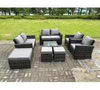 Fimous 9 Seater Dark Grey Mixed High Back Rattan Sofa Set Coffee Table Garden Furniture Outdoor 3 Stools Fimous Dark Grey