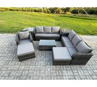 Fimous 9 Seater Rattan Lounge Sofa Set Outdoor Garden Furniture Set with Rectangular Coffee Table 3 Seater Sofa