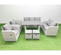 9 Seater Garden Furniture Set 2 Small Stools Side Table Light Grey Fimous Light Grey One Size