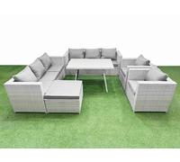 9 Seater Garden Furniture Set PE Ratten Garden Sofa Set Big Stool Fimous Light Grey One Size
