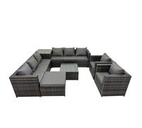 Fimous 9 Seater Garden Rattan Furniture Set & 2 Chiar Side Table Big Stool