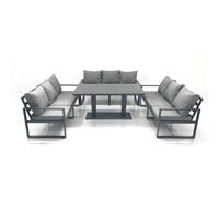 Fimous 9 Seater Garden Sofa Set Aluminium Furniture Rising Dining Tabe Set Dark Grey