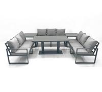 Fimous 9 Seater Garden Sofa Set Aluminium Furniture Rising Dining Tabe Set With 2 Side Tables Dark Grey