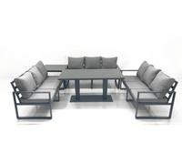 Fimous 9 Seater Garden Sofa Set Aluminium Furniture Rising Dining Tabe Set with Side Table Dark Grey