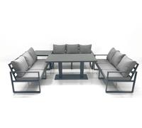 Fimous 9 Seater Garden Sofa Set Aluminium Furniture Rising Dining Tabe Set with Side Table Dark Grey Fimous Dark Grey