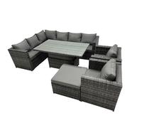 Fimous 9-seater Rattan Garden Furniture Dining Set with Big Stool