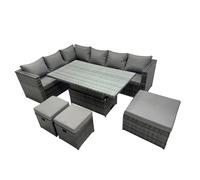 Fimous 9-seater Rattan Garden Furniture Dining Set with 3 Stools
