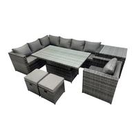 Fimous 9-seater Rattan Garden Furniture Dining Set & 2 Small Stool Side Table