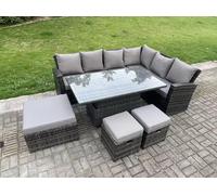 Fimous 9 Seater High Back Outdoor Rattan Adjustable Rising Lifting Dining Table Corner Sofa Garden Furniture Right Hand in Dark Grey Fimous Dark Grey