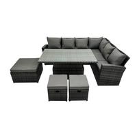 Fimous 9 Seater High Back Outdoor Rattan Adjustable Rising Lifting Dining Table Corner Sofa Set Garden Furniture Right Hand