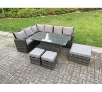 Fimous 9 Seater High Back Rattan Adjustable Rising Lifting Dining Table Corner Sofa Set Garden Furniture Left Hand in Dark Grey Fimous Dark Grey