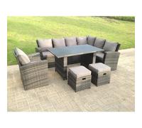 Fimous 9 Seater High Back Rattan Garden Furniture Set Corner Sofa Chair
