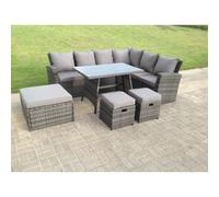 Fimous 9 Seater High Back Rattan Garden Furniture Set Corner Sofa Stool