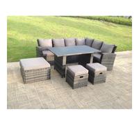 Fimous 9 Seater High Back Rattan Garden Furniture Set Corner Sofa Stool