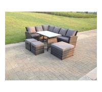 Fimous 9 Seater High Back Rattan Garden Furniture Set Corner Sofa Stool