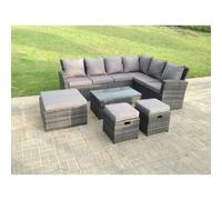 Fimous 9 Seater High Back Rattan Garden Furniture Set Corner Sofa Stool
