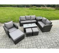 Fimous 9 Seater High Back Rattan Garden Furniture Set With Coffee Table Side Table 3 Footstools Outdoor Patio Lounge Sofa Set