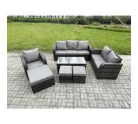 9 Seater High Back Rattan Garden Furniture Set with Loveseat Sofa Rectangular Coffee Table 3 Footstools Indoor Outdoor Patio Lounge Sofa Set Fimous Dark Grey One Size