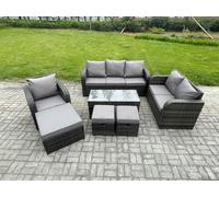 9 Seater High Back Rattan Garden Furniture Set with Loveseat Sofa Rectangular Coffee Table 3 Footstools Indoor Outdoor Patio Lounge Sofa Set Fimous Dark Grey One Size