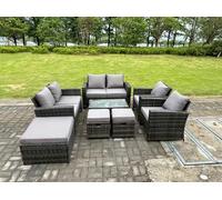 Fimous 9 Seater High Back Rattan Sofa Set Oblong Coffee Table Garden Furniture Outdoor Patio
