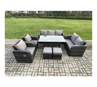 Fimous 9 Seater Lounge Rattan Sofa Set Outdoor Garden Furniture Oblong Rectangular Dining Table With Adjustable Chair Love Sofa