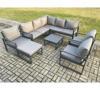 Fimous 9 Seater Outdoor Aluminium Garden Furniture Set Corner Lounge Sofa Set With Square Coffee Table Chair