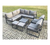 9 Seater Outdoor Aluminium Garden Furniture Set Corner Lounge Sofa Set with Square Coffee Table 2 Small Footstools Dark Grey Fimous Dark Grey One Size