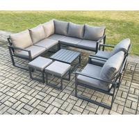 9 Seater Outdoor Aluminium Garden Furniture Set Corner Lounge Sofa Set with Square Coffee Table 2 Small Footstools Dark Grey Fimous Dark Grey One Size