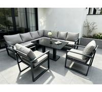 Fimous 9 Seater Outdoor Aluminum Garden Furniture Set Corner Sofa 2 Chairs Adjustable Rising Lifting Dining Table Sets Dark Grey
