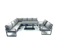 Fimous 9 Seater Outdoor Aluminum Garden Furniture Set Corner Sofa 2 Chairs Adjustable Rising Lifting Dining Table Sets Dark Grey